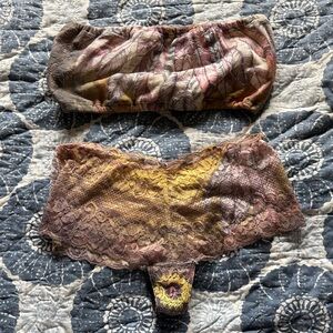 Lace Bandeau Bralette and Cheeky Panty Set in Mauve Yellow